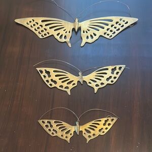 Vintage Solid Brass Butterfly Decoration Wall Hanging Set of 3 MCM